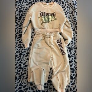 Cream Sweatshirt and Joggers Set with Money Print